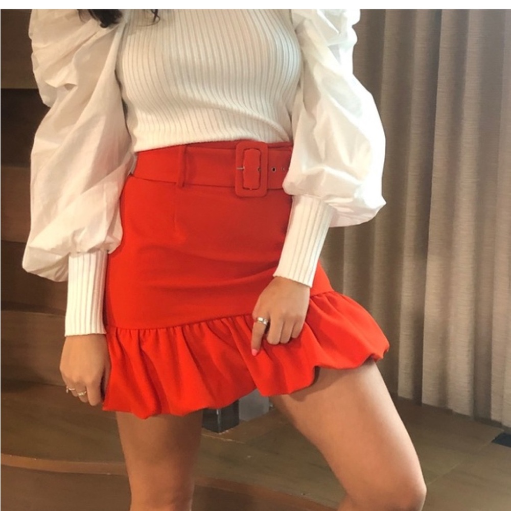 Zara‎ Orange Belted Skirt with Ruffle Hem Small